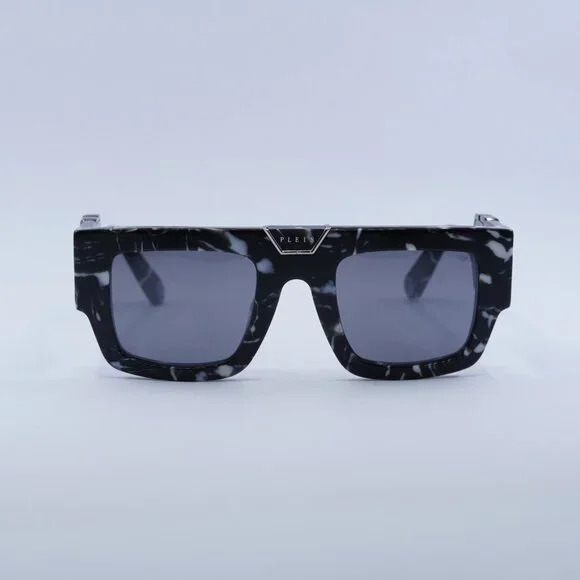 🕶️ New Philipp Plein SPP092M Z21G Sunglasses - Marbled Black Frame, Grey Lenses